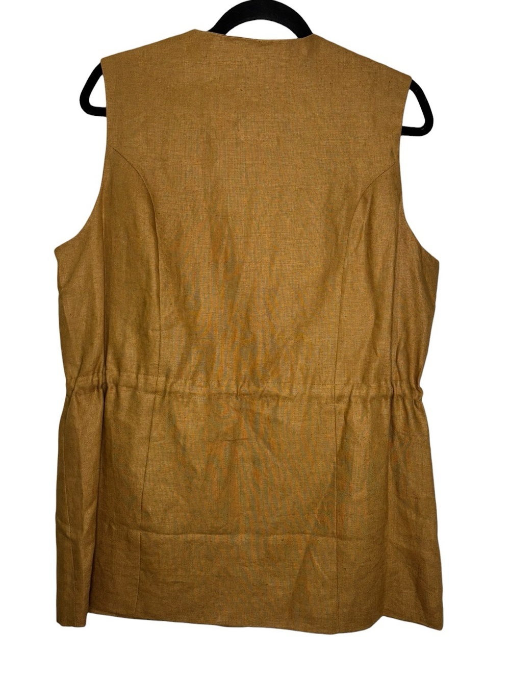 VTG Jennifer Eden Tan Brown Linen Vest Button-up Front Drawstring Waist 15/16 - Picture 5 of 10